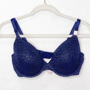PINK Victoria’s Secret Navy Blue Cheetah Print T Shirt Bra Size 34DD
